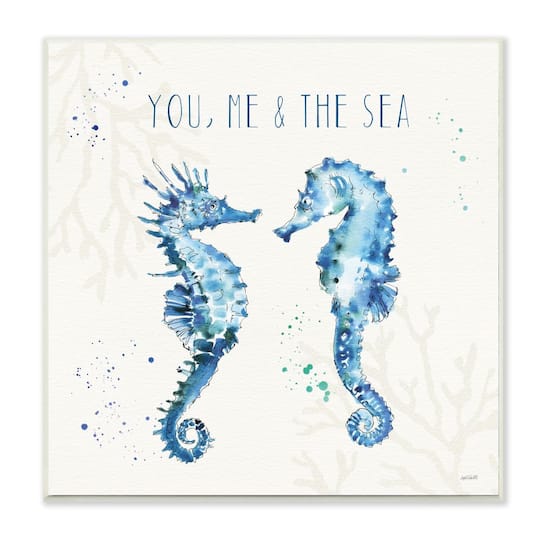 Stupell Industries You Me and the Sea Quote Seahorse Blue Green Watercolor,12" x 12"